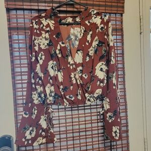 Floral Wrap Blouse - Red and White